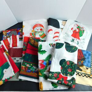 LOT of 14 CHRISTMAS FABRIC Projects Aprons Ornaments Santa Pillows Cut & Sew Vtg